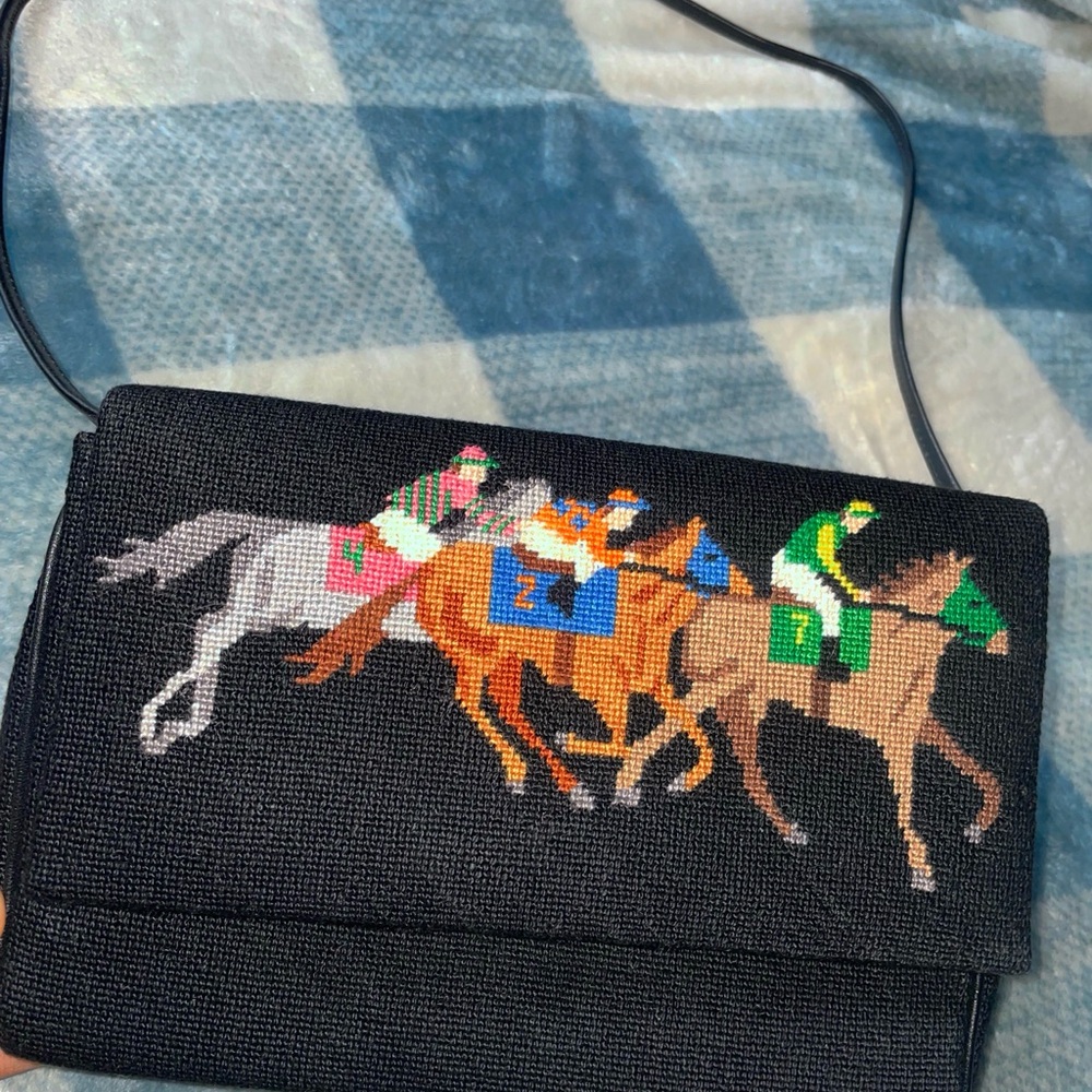 Horse Racing Themed Black Crossbody Bag